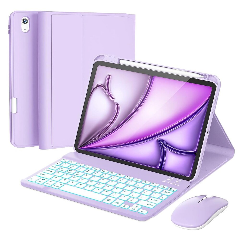 RAYMCRAFT iPad Air 11" Keyboard Case & Mouse Combo Purple Backlit NEW